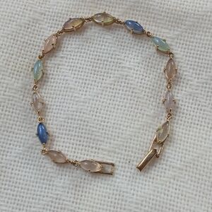 Vintage MONET Signed Pastel Multicolored Moonstone Foldover Clasp Bracelet